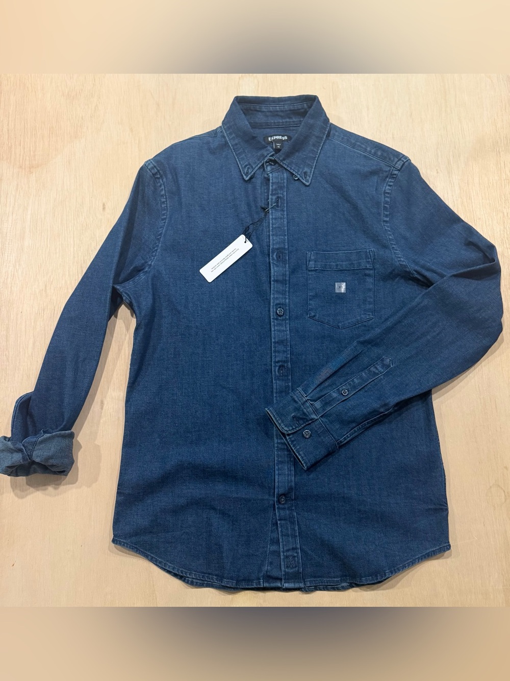 ⁠NWT Express Men’s Denim Button-Down Shirt XS Fall Boho BackToSchool Vibes